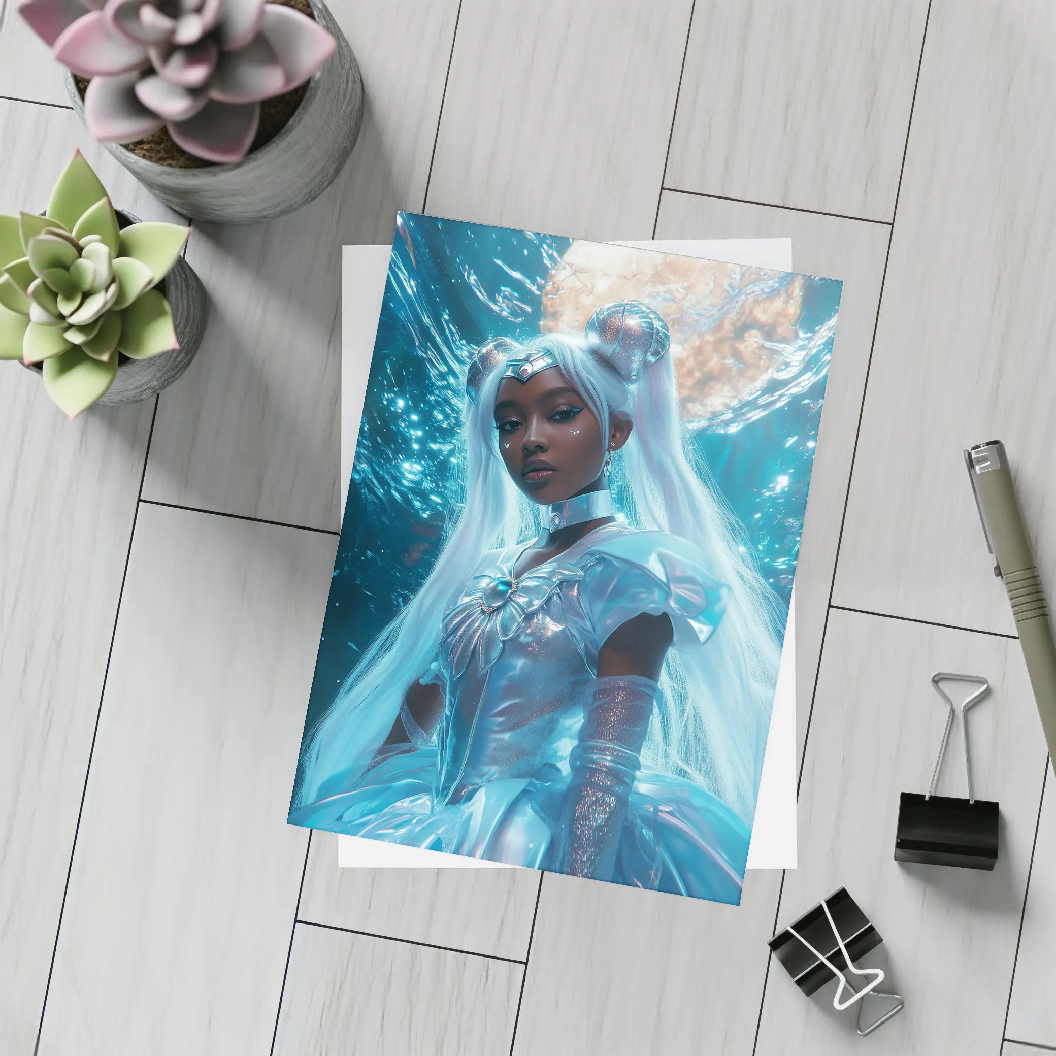 Sailor Moon Black Girl Fantasy Moon Background – Postcards