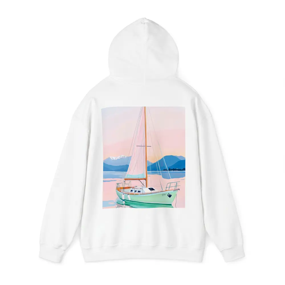 Sailboat on Calm Pastel Lake Mountains – Hoodies