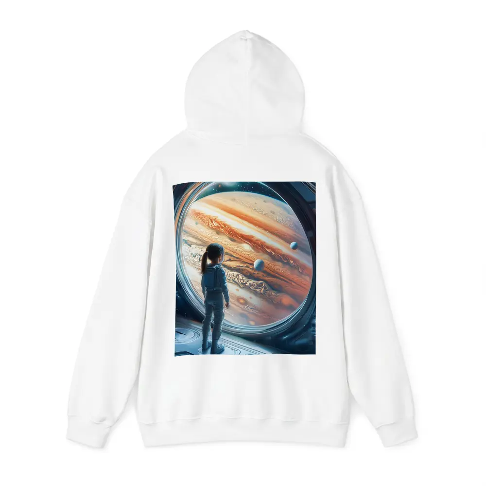 Girl Astronaut Gazing At Jupiter Space Station – Hoodies