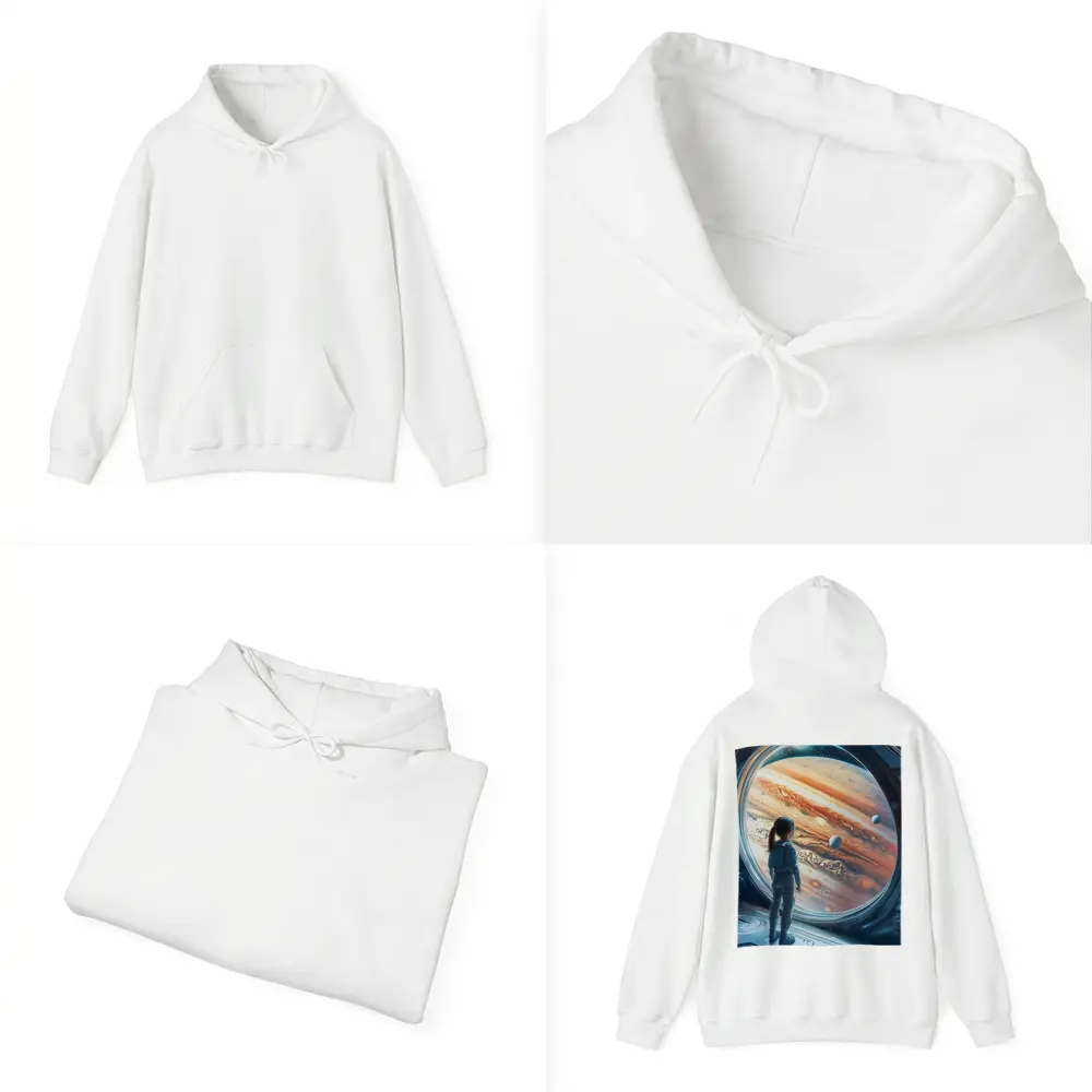 Girl Astronaut Gazing At Jupiter Space Station – Hoodies