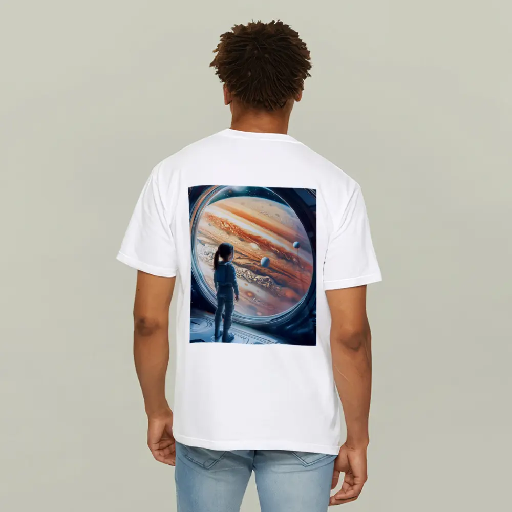 Girl Astronaut Gazing At Jupiter Space Station – T-Shirts