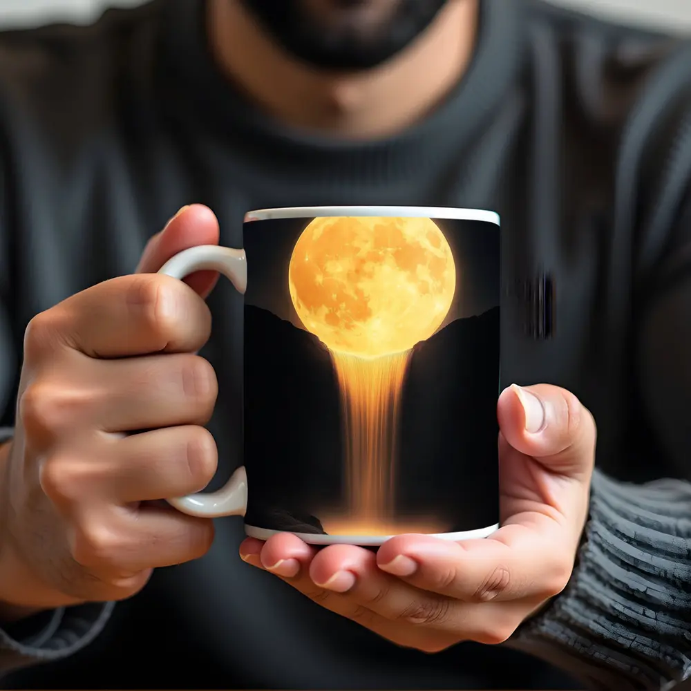 Golden Moon Waterfall Dark Night Sky – Mugs