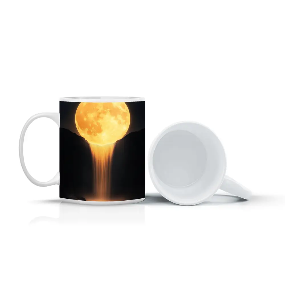 Golden Moon Waterfall Dark Night Sky – Mugs