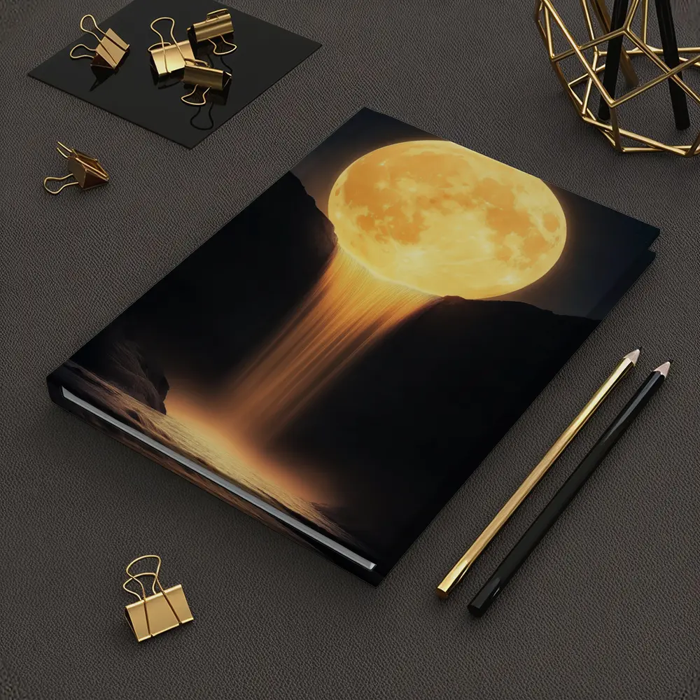Golden Moon Waterfall Dark Night Sky – Notebooks