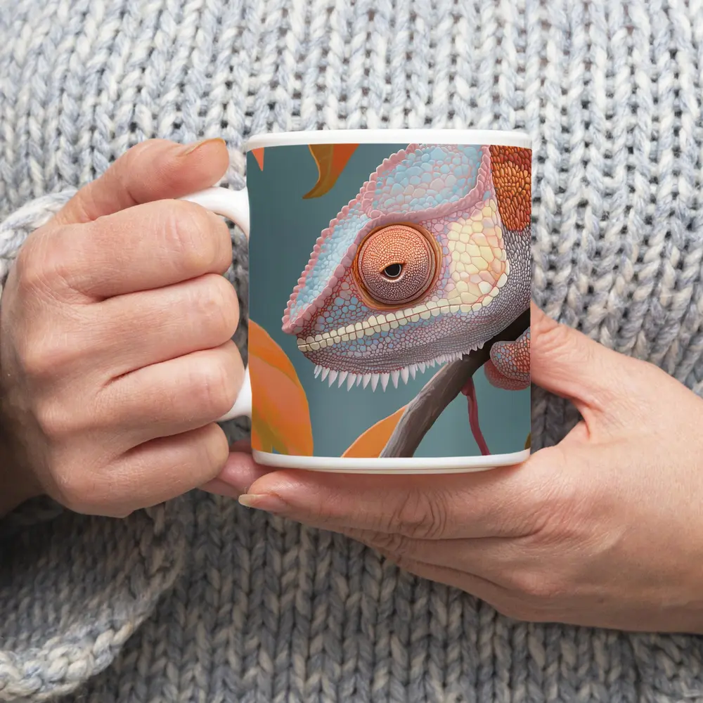 Chameleon On Branch Pastel Teal Background – Mugs