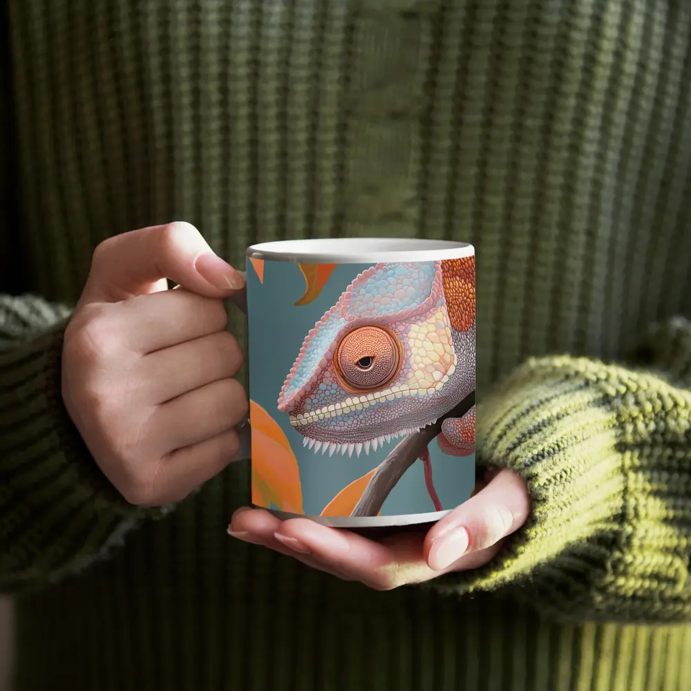 Chameleon On Branch Pastel Teal Background – Mugs