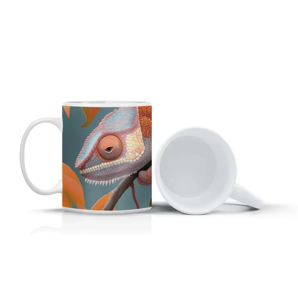 Chameleon On Branch Pastel Teal Background – Mugs