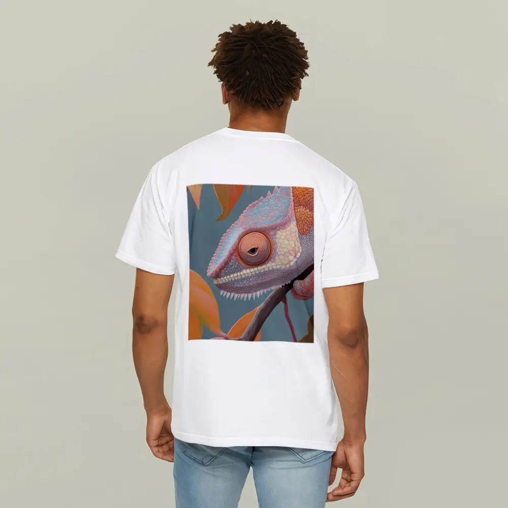 Chameleon On Branch Pastel Teal Background – T-Shirts