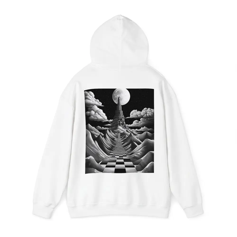 Surreal Tower Moonlit Checkerboard Fantasy Landscape – Hoodies