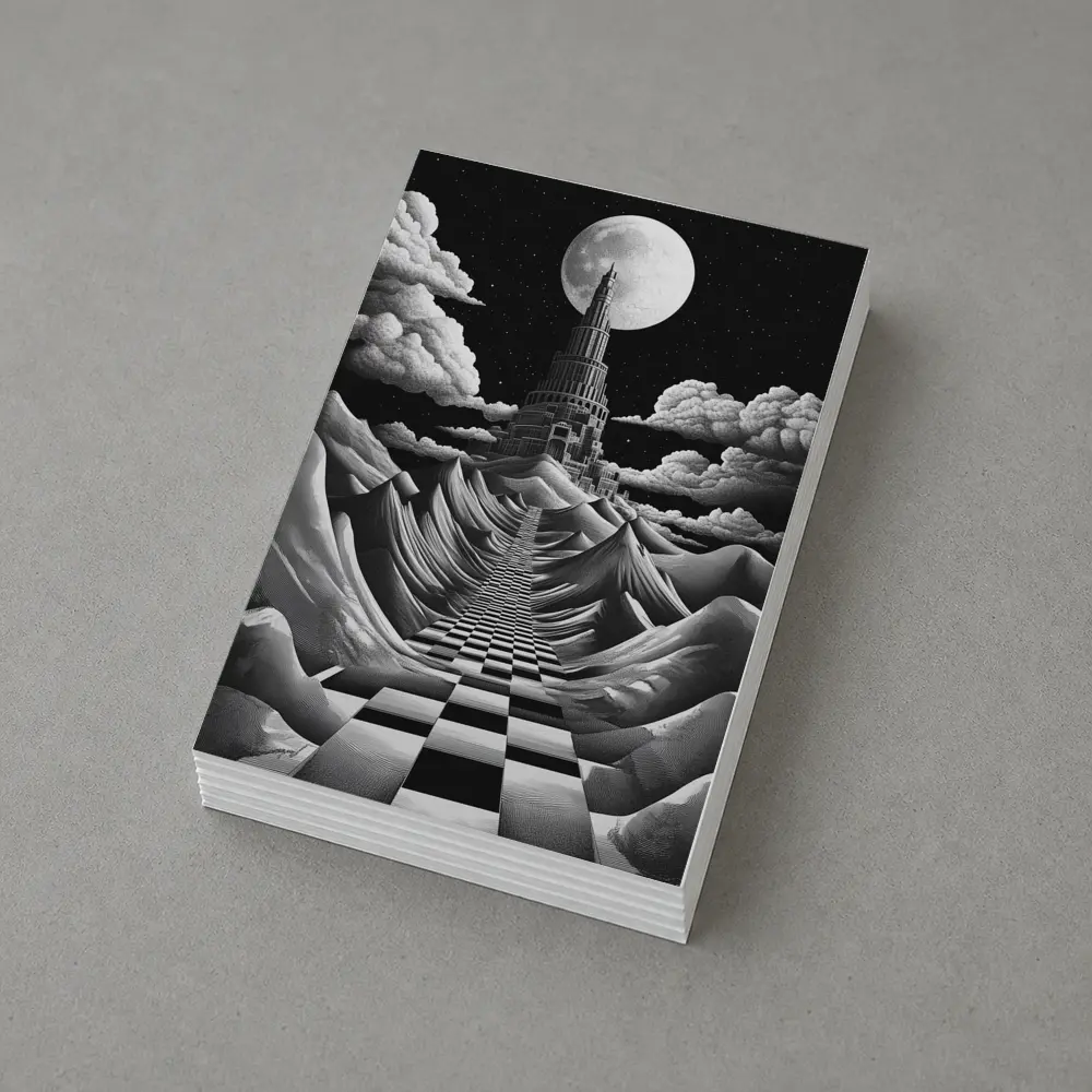 Surreal Tower Moonlit Checkerboard Fantasy Landscape – Postcards