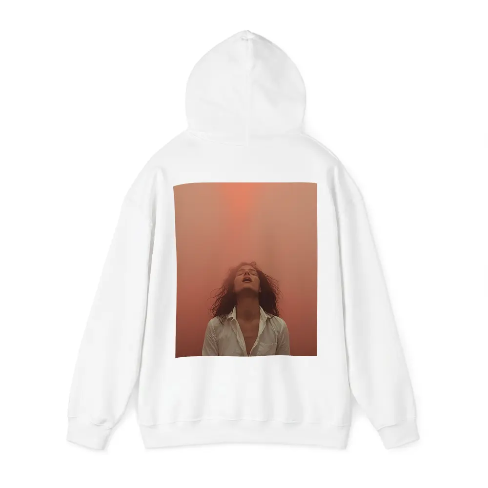 Woman Head Back Warm Orange Misty Background – Hoodies