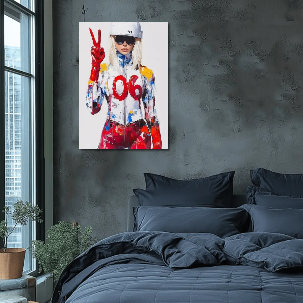 Blonde Racer Girl Peace Sign Painted Style – Wall Art