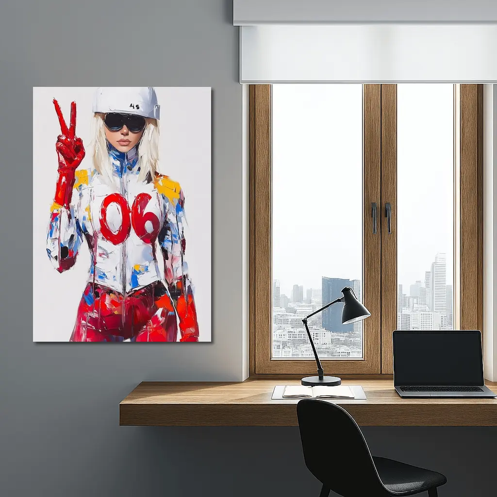 Blonde Racer Girl Peace Sign Painted Style – Wall Art