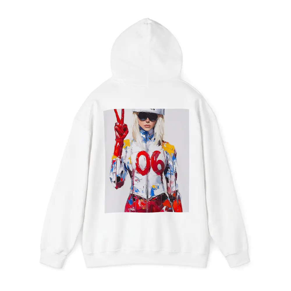 Blonde Racer Girl Peace Sign Painted Style – Hoodies