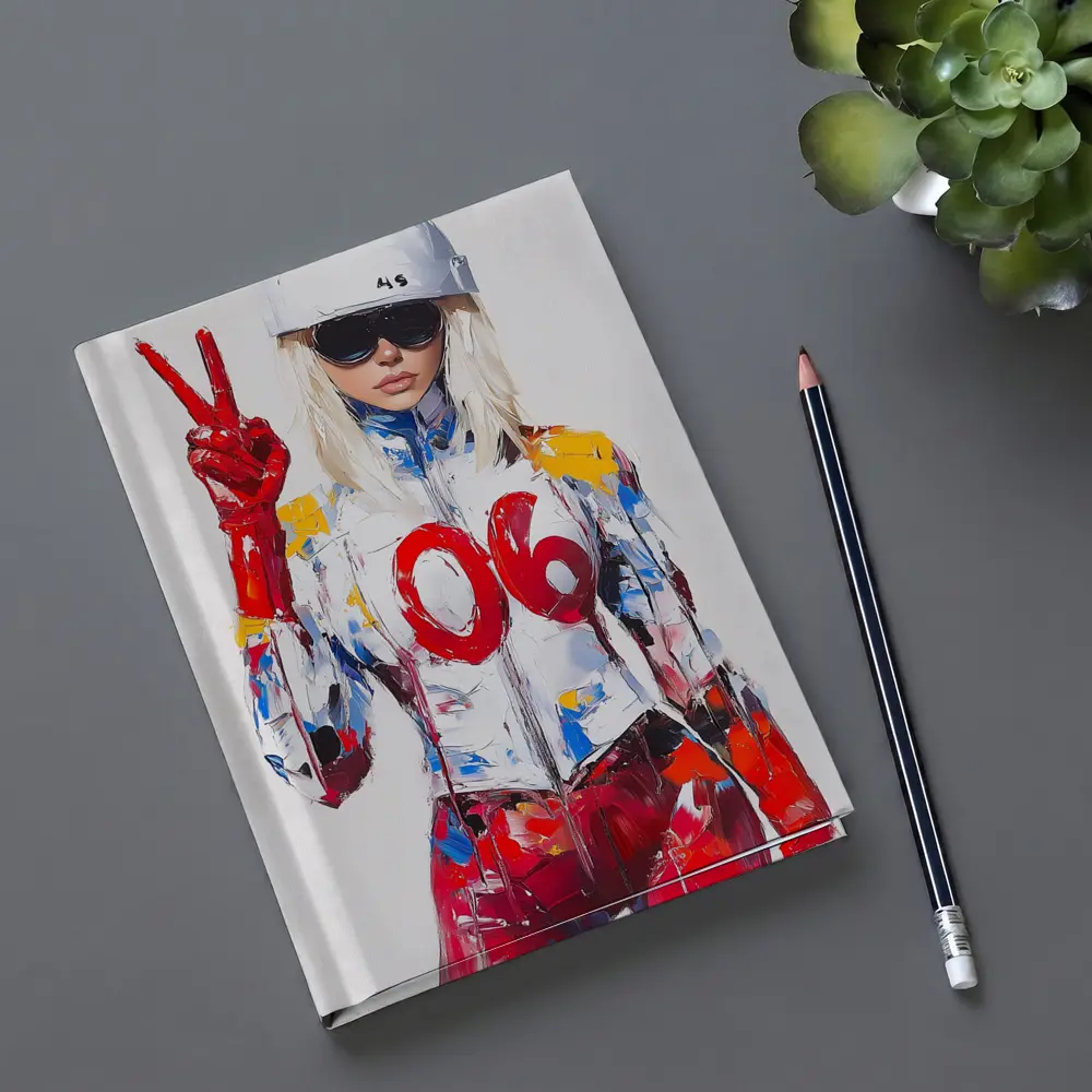 Blonde Racer Girl Peace Sign Painted Style – Notebooks