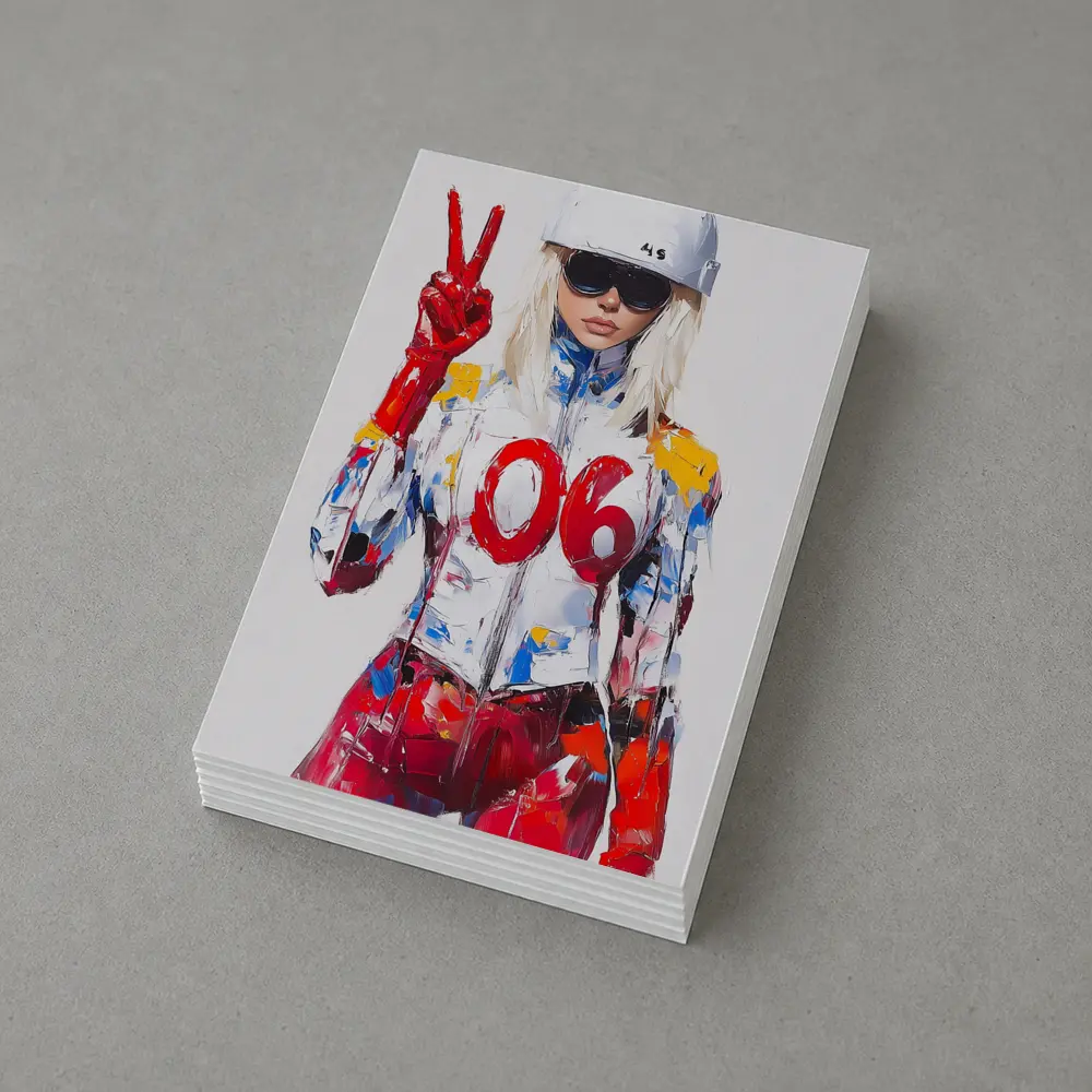 Blonde Racer Girl Peace Sign Painted Style – Postcards