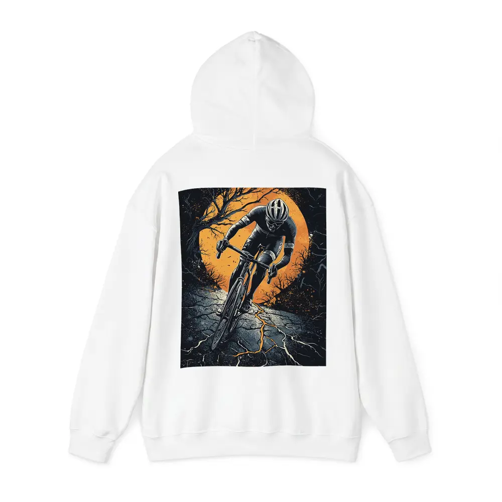 Cyclist Racing Dark Cracked Road Orange Moon – Hoodies
