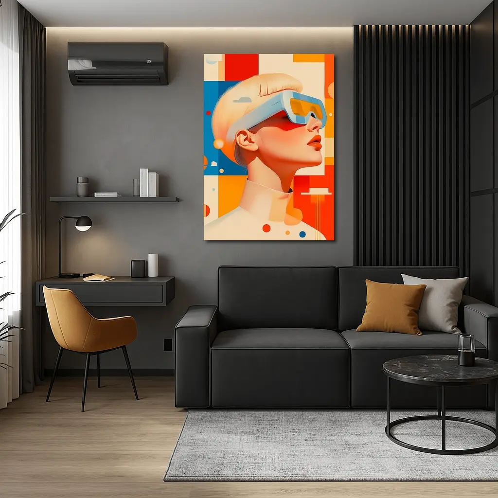 Futuristic Woman VR Glasses Geometric Abstract Background – Wall Art