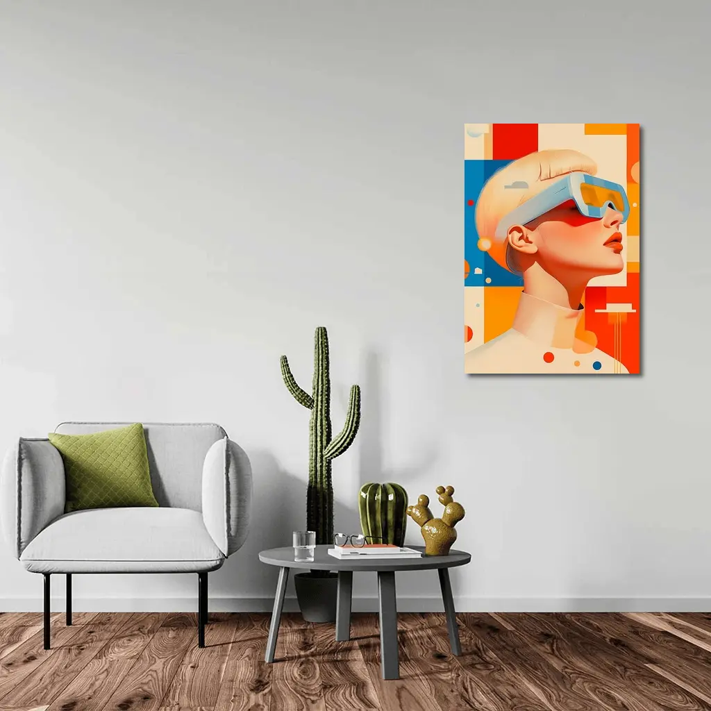 Futuristic Woman VR Glasses Geometric Abstract Background – Wall Art