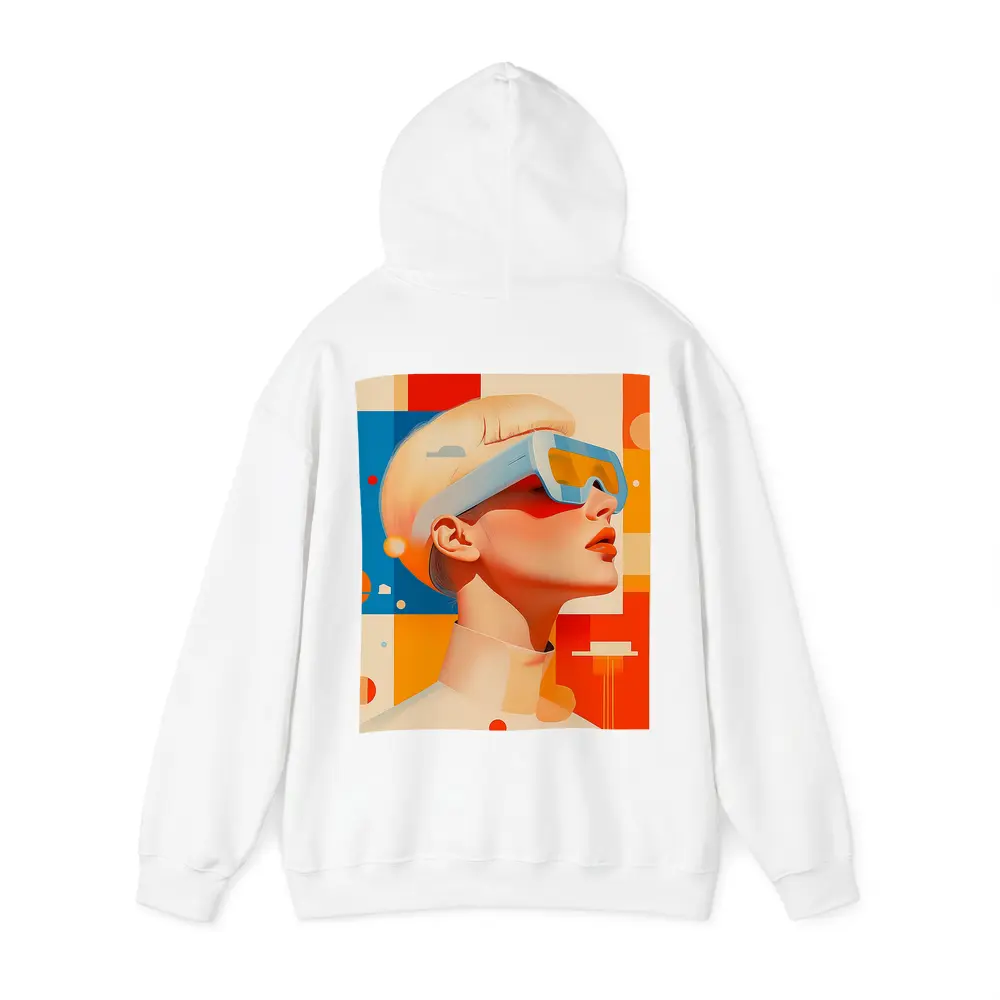 Futuristic Woman VR Glasses Geometric Abstract Background – Hoodies