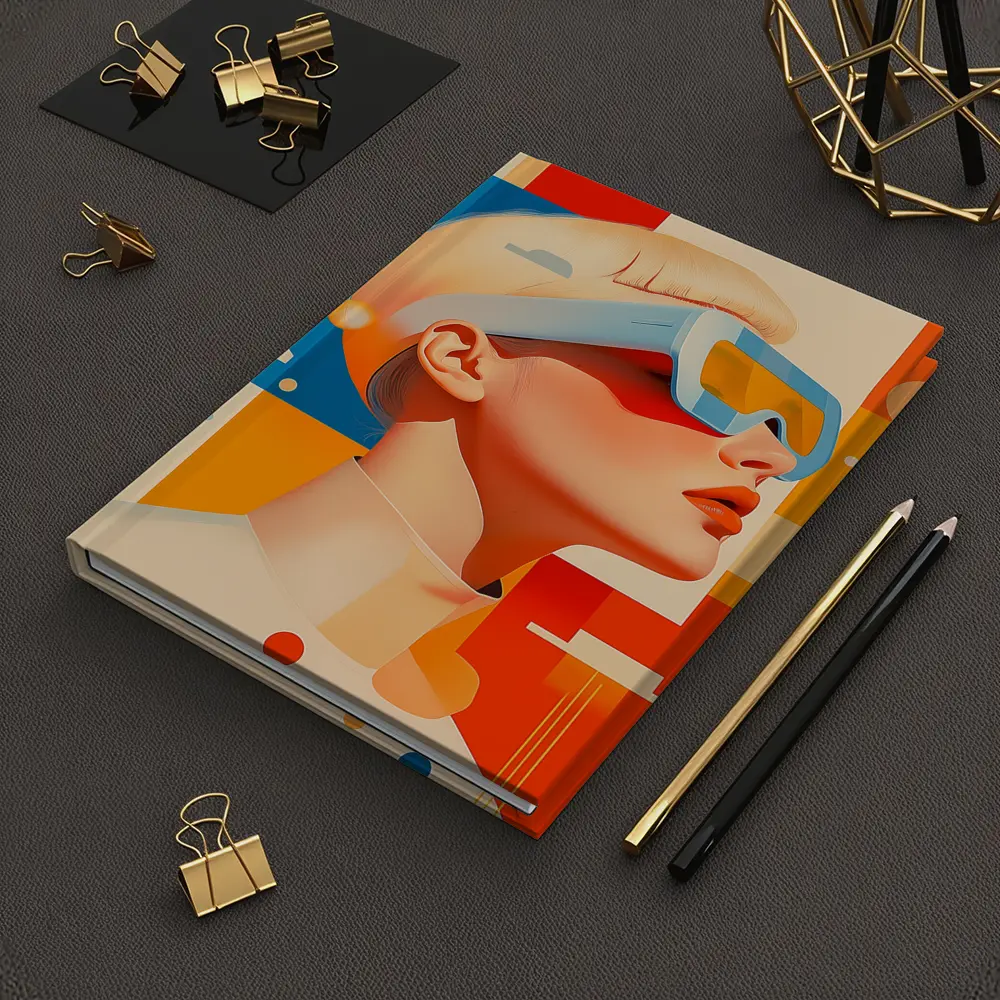 Futuristic Woman VR Glasses Geometric Abstract Background – Notebooks