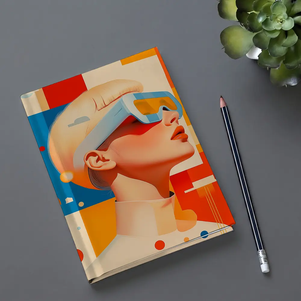 Futuristic Woman VR Glasses Geometric Abstract Background – Notebooks