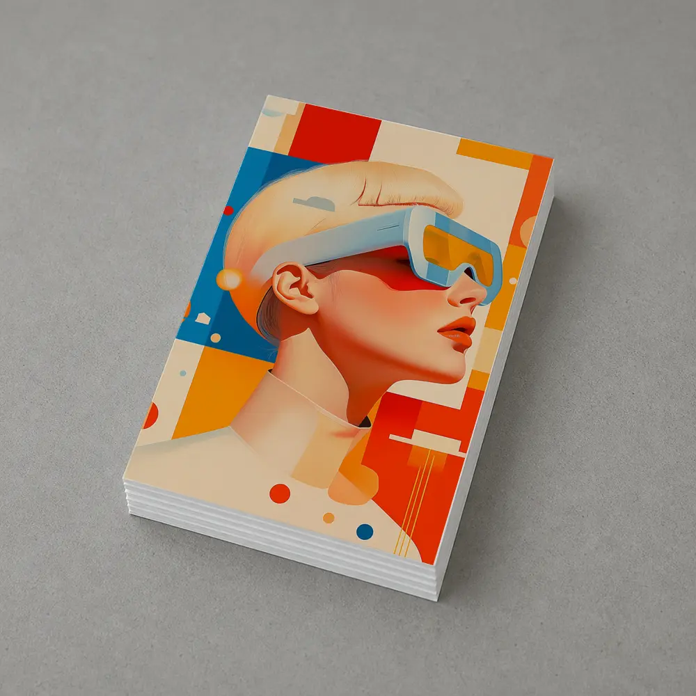 Futuristic Woman VR Glasses Geometric Abstract Background – Postcards