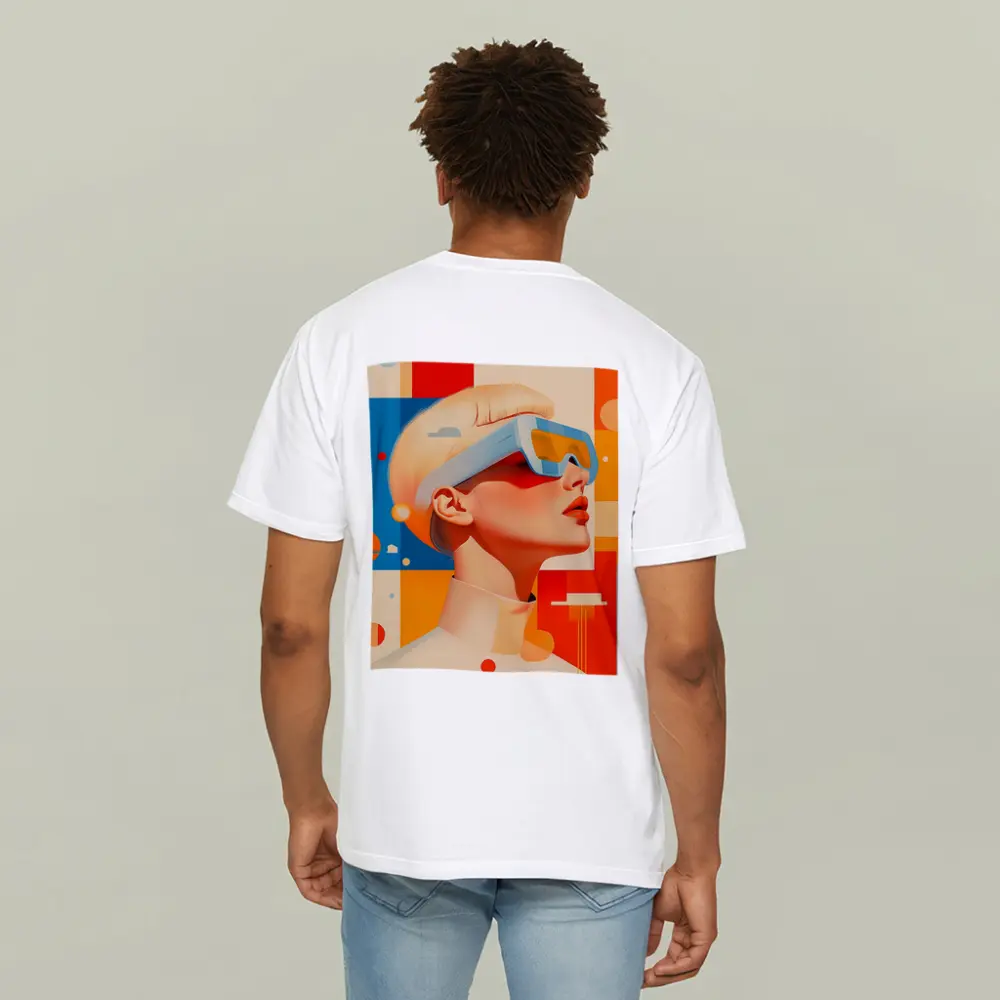 Futuristic Woman VR Glasses Geometric Abstract Background – T-Shirts