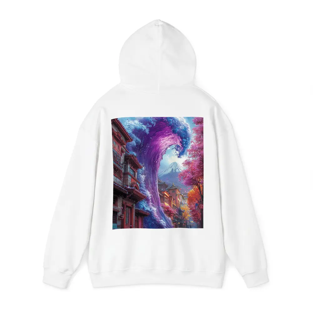 Purple Wave Surging Through Japanese Street – Hoodies