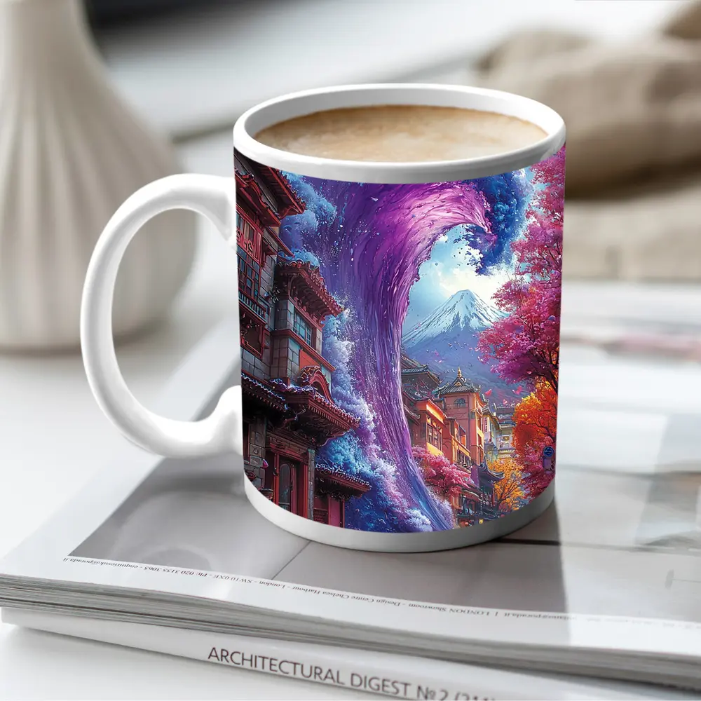 Purple Wave Surging Through Japanese Street – Mugs