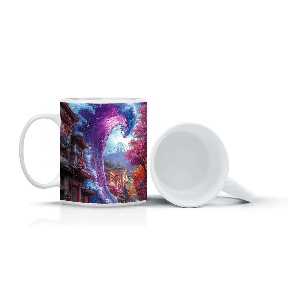 Purple Wave Surging Through Japanese Street – Mugs