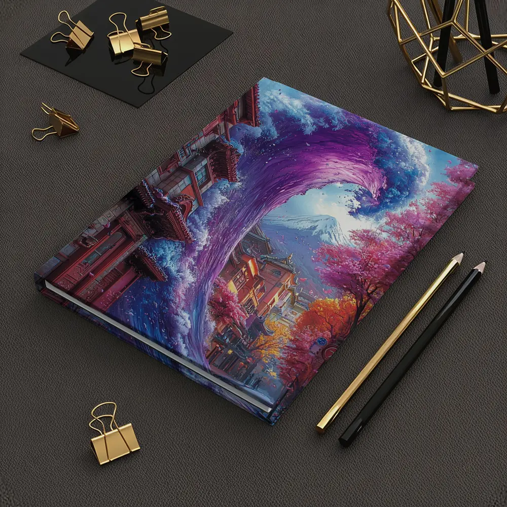 Purple Wave Surging Through Japanese Street – Notebooks