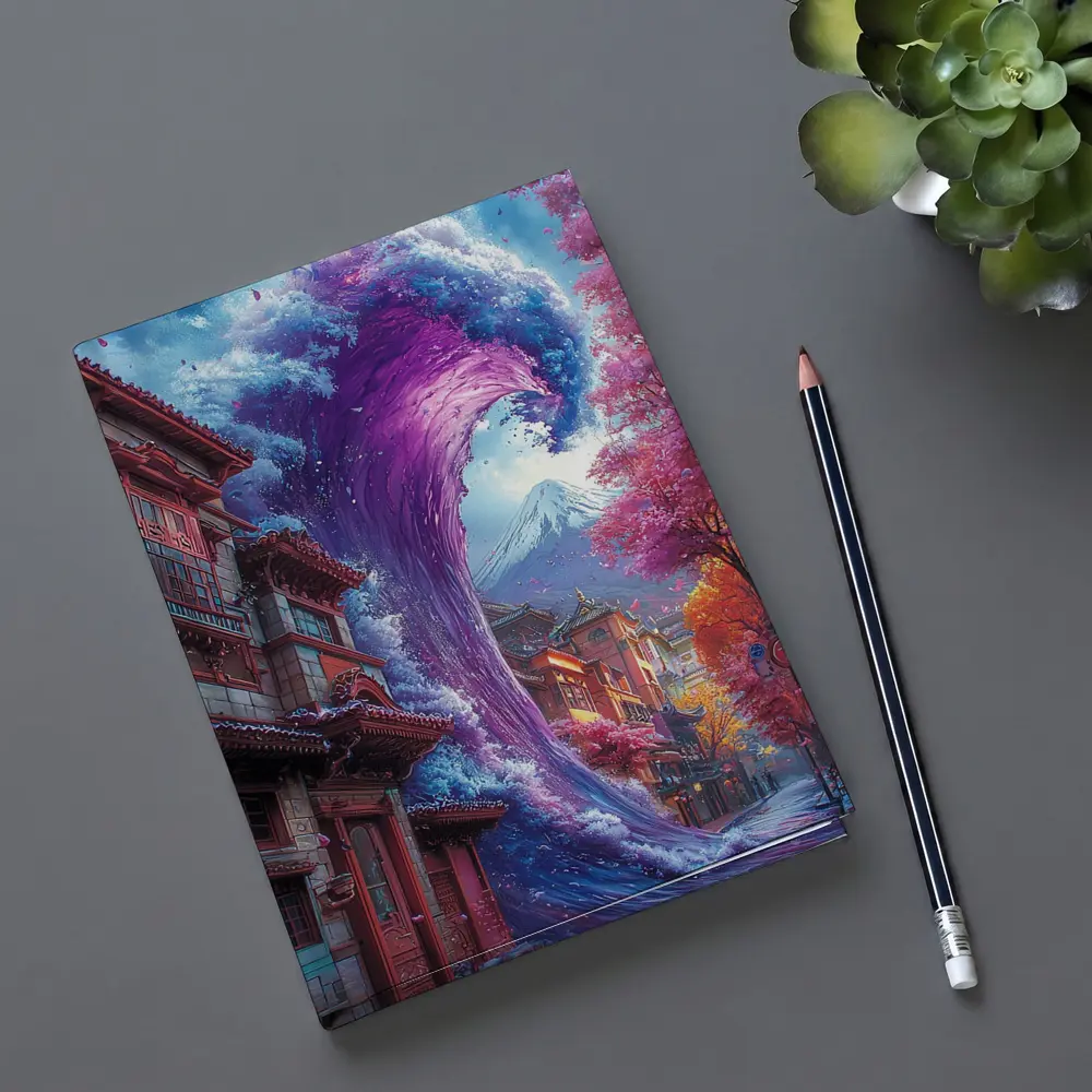 Purple Wave Surging Through Japanese Street – Notebooks