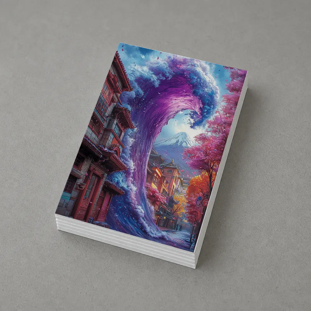 Purple Wave Surging Through Japanese Street – Postcards