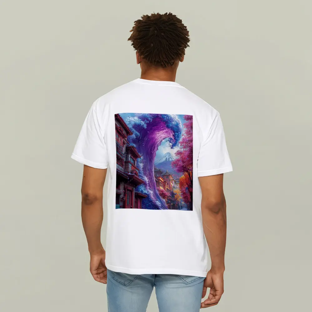 Purple Wave Surging Through Japanese Street – T-Shirts