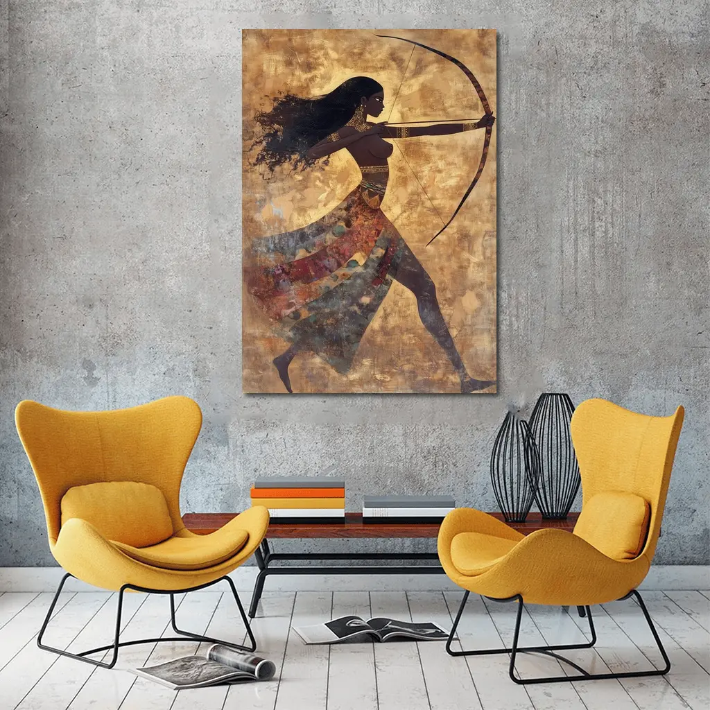 Ancient Warrior Woman Archer Gold Background – Wall Art