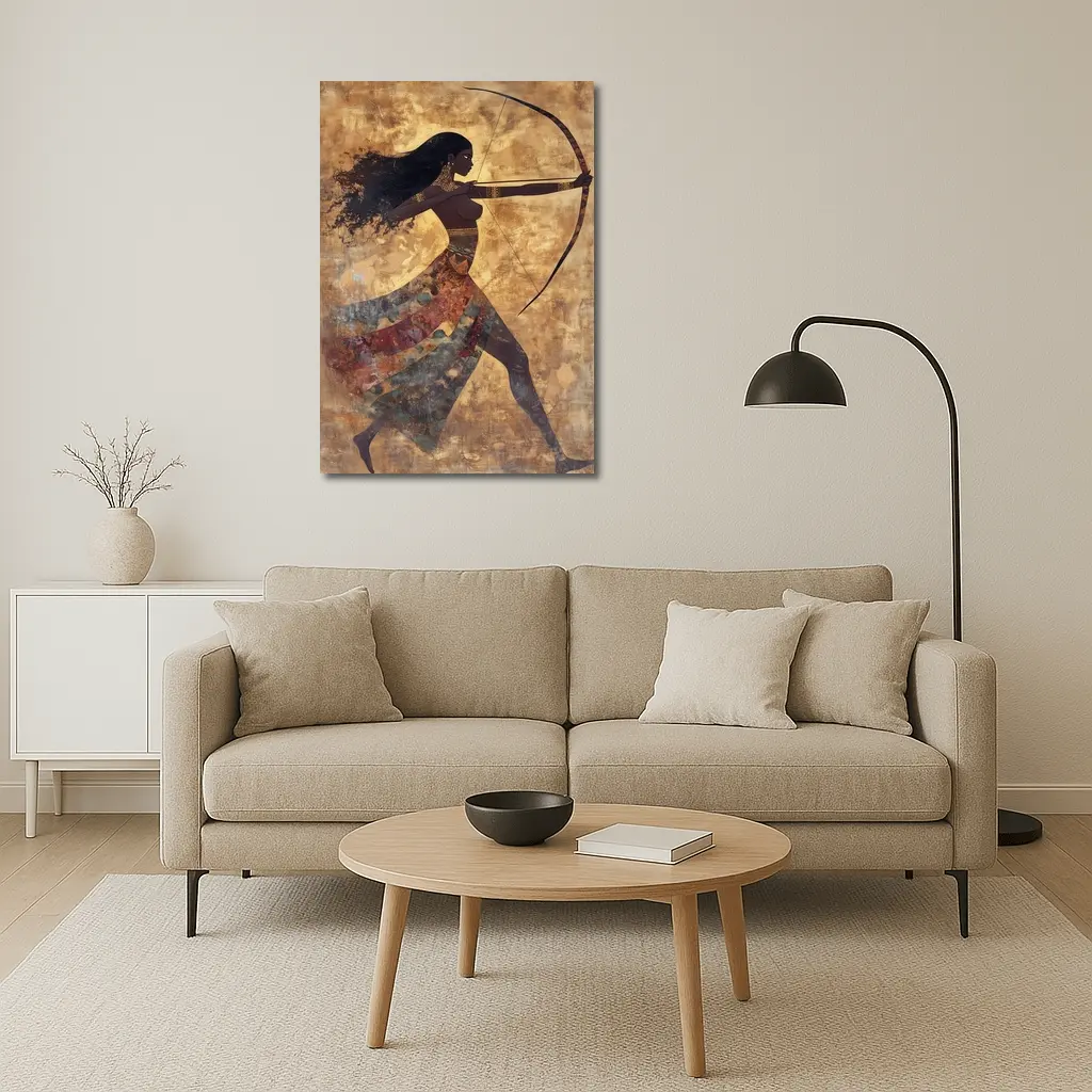 Ancient Warrior Woman Archer Gold Background – Wall Art