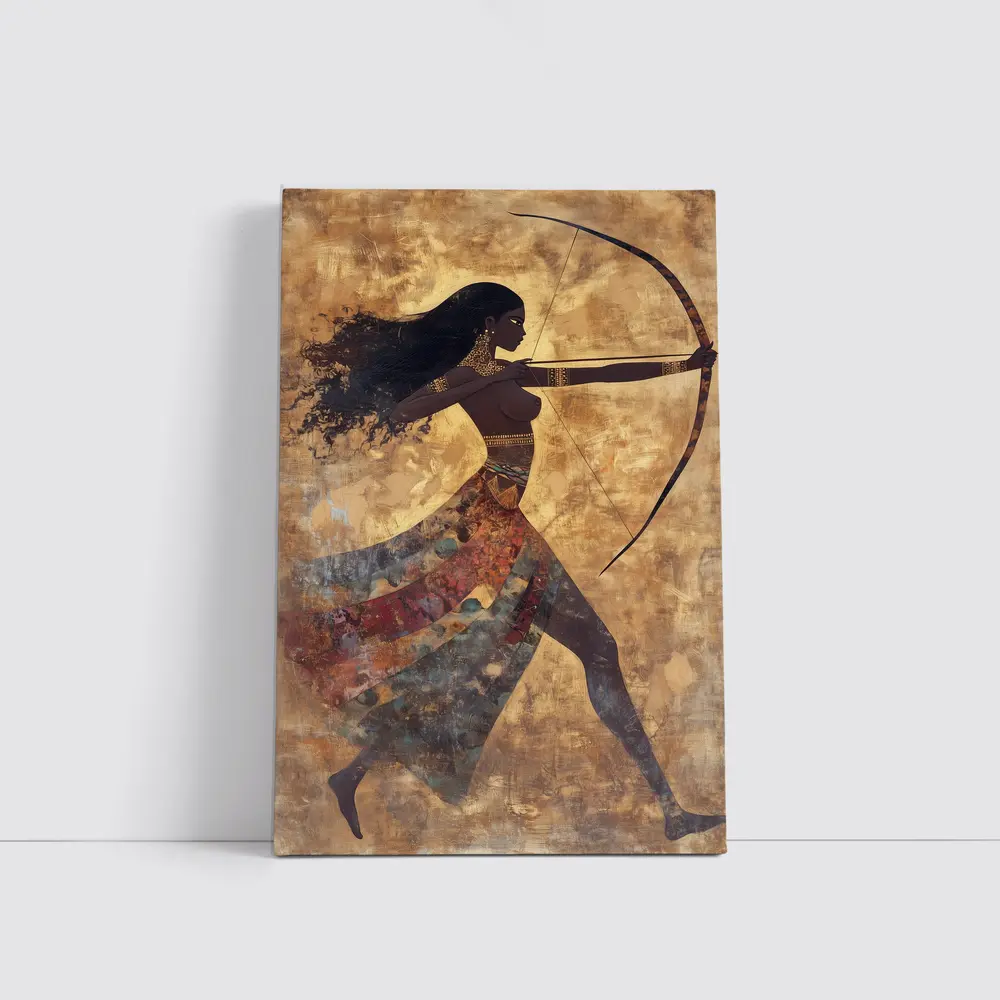 Ancient Warrior Woman Archer Gold Background – Wall Art