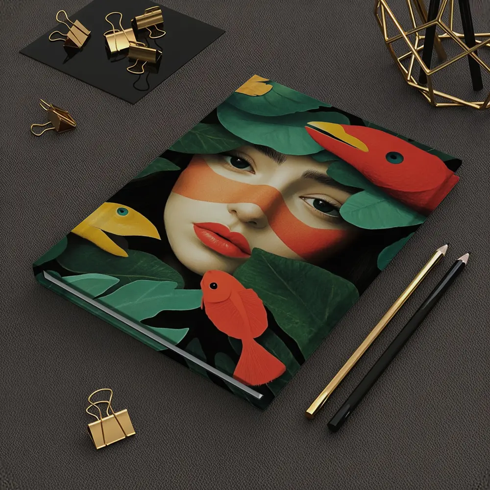 Woman Face With Birds And Tropical Leaves – Notebooks