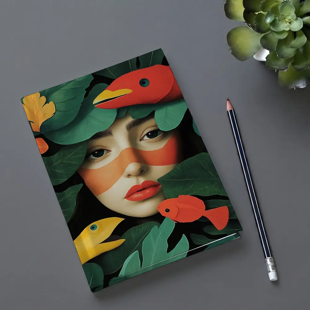 Woman Face With Birds And Tropical Leaves – Notebooks