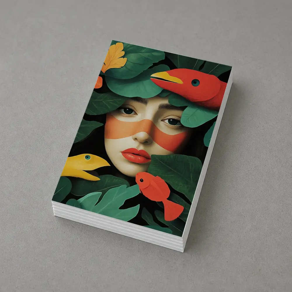 Woman Face With Birds And Tropical Leaves – Postcards