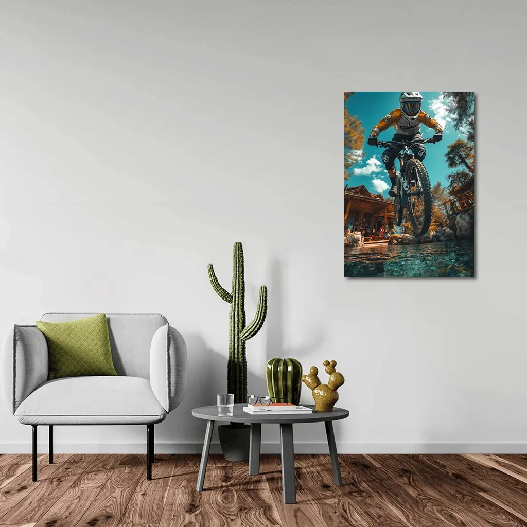 Mountain Biker Jumping Over Water Splash – Wall Art