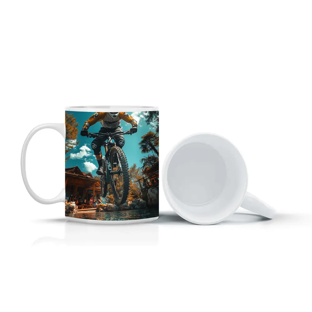 Mountain Biker Jumping Over Water Splash – Mugs