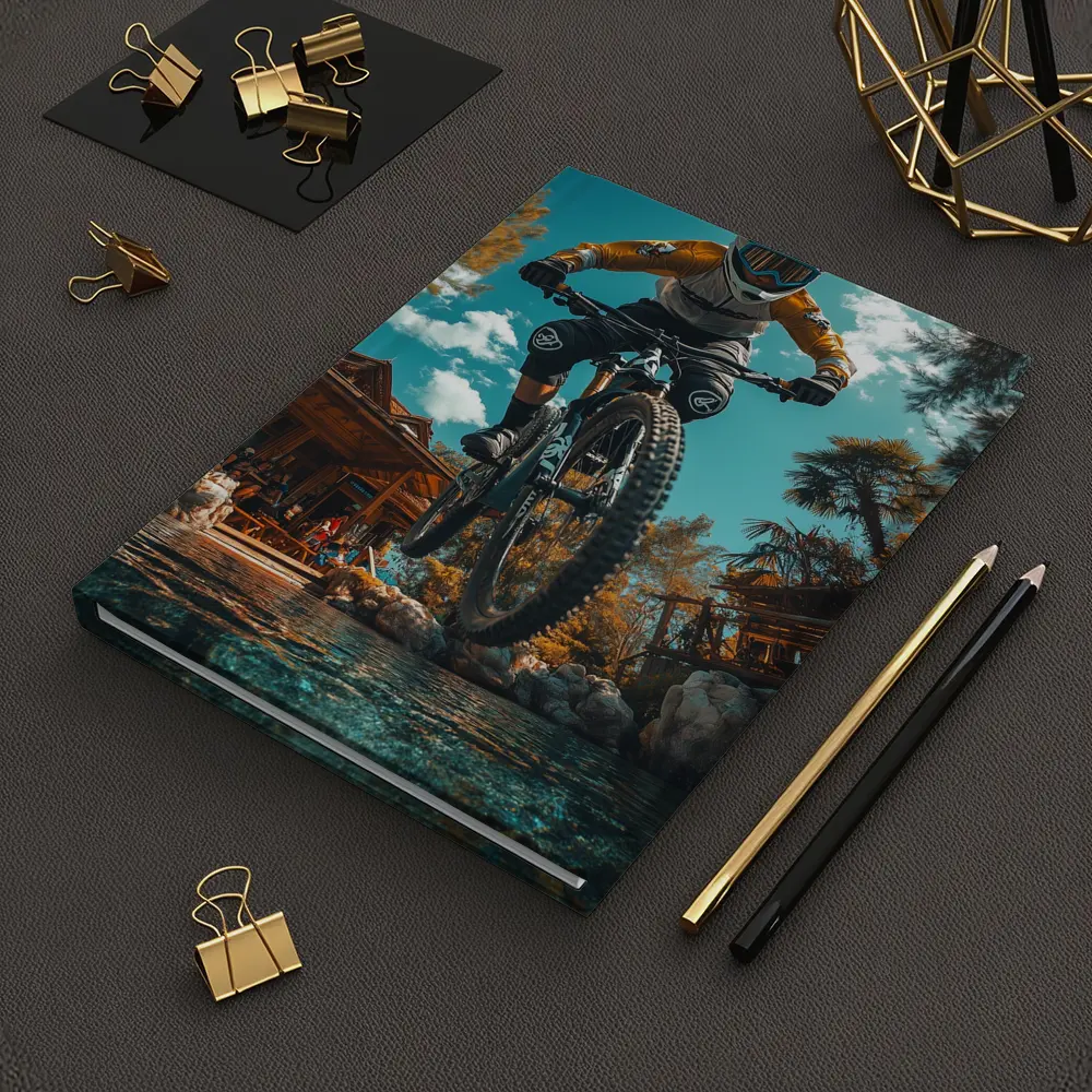 Mountain Biker Jumping Over Water Splash – Notebooks