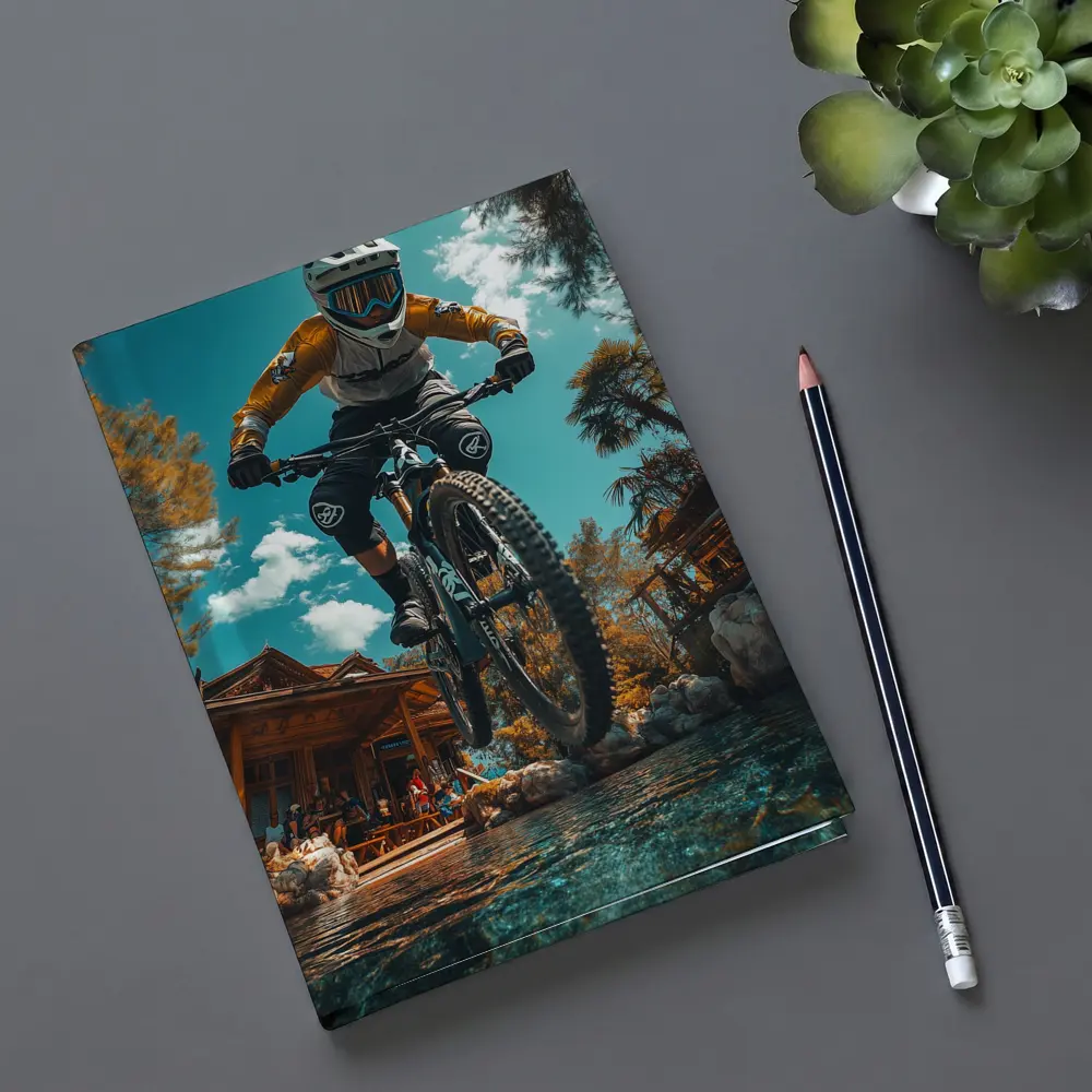 Mountain Biker Jumping Over Water Splash – Notebooks