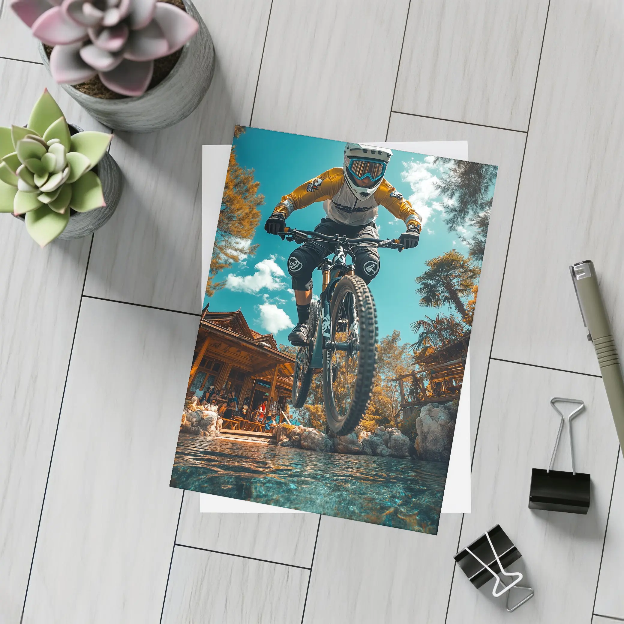 Mountain Biker Jumping Over Water Splash – Postcards