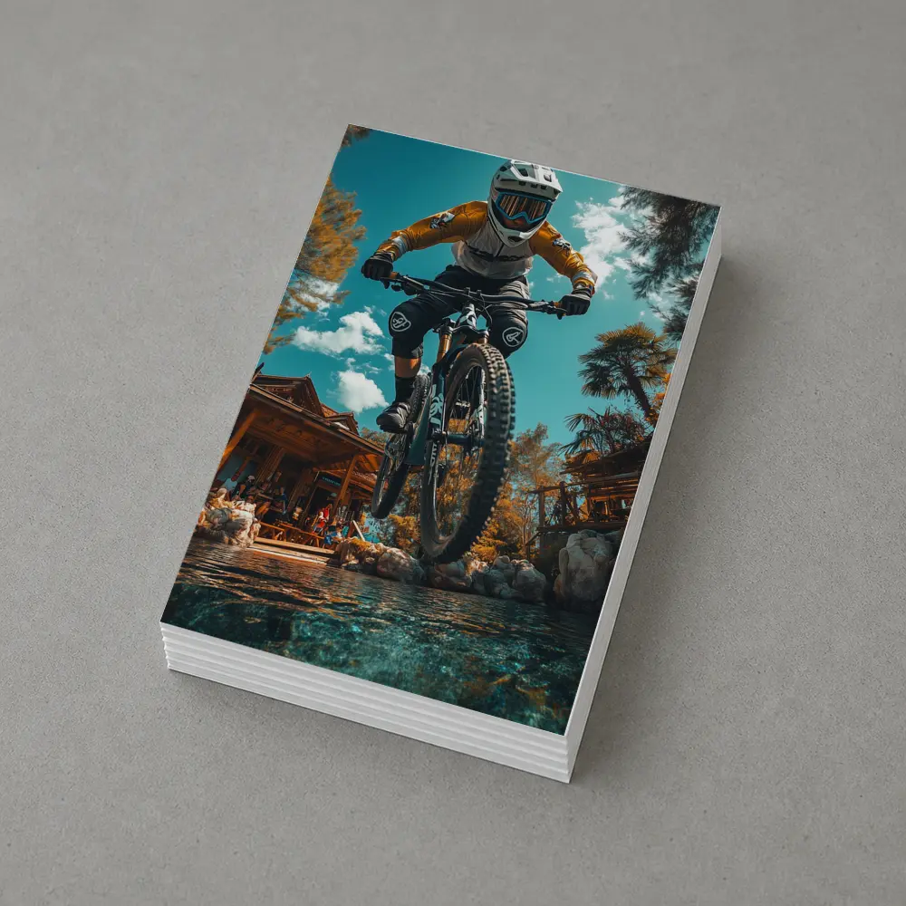 Mountain Biker Jumping Over Water Splash – Postcards