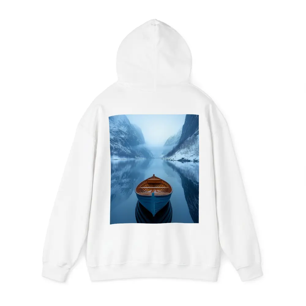 Blue Wooden Boat Misty Fjord Winter – Hoodies