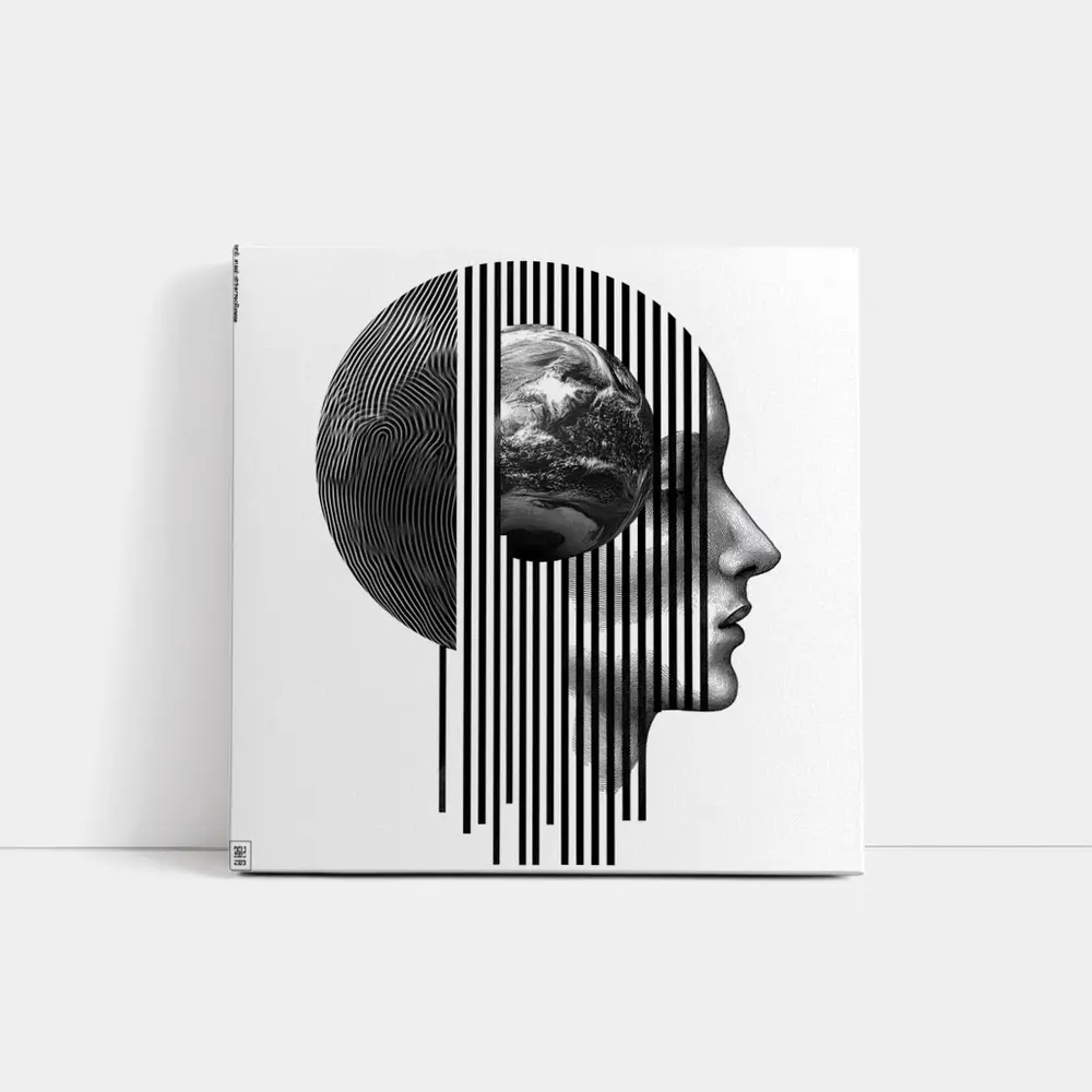 Human Head Earth Globe Black White Art – Wall Art