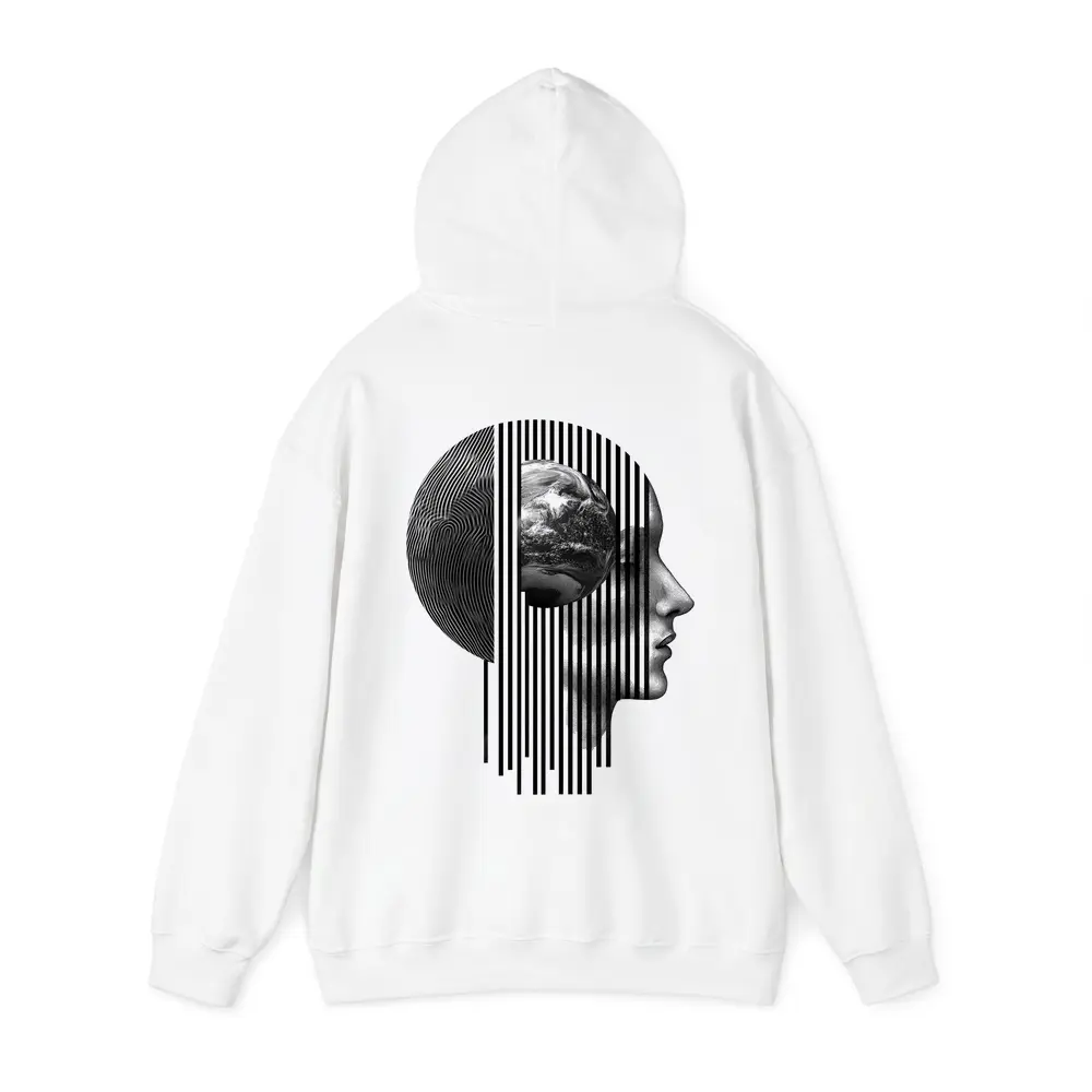 Human Head Earth Globe Black White Art – Hoodies